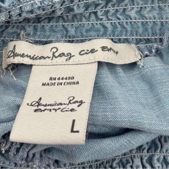 American Rag Jumpsuit Large Strapless Chambray Pocket Festival Boho-Chic Coastal - Picture 5 of 12